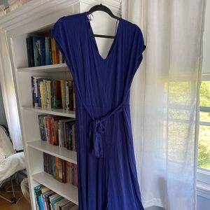 Royal blue jersey tie front jumpsuit